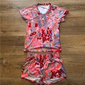 EUC Women’s Adidas AEROREADY Train Essentials V-Neck Floral Print Tee and Shorts